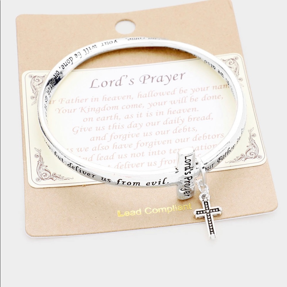 The Lord's Prayer Cross Charm Bangle Bracelet